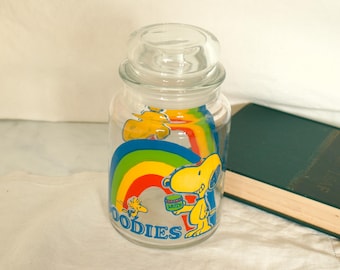 Vintage Snoopy and Woodstock Goodie Glass Goodies Jar-
