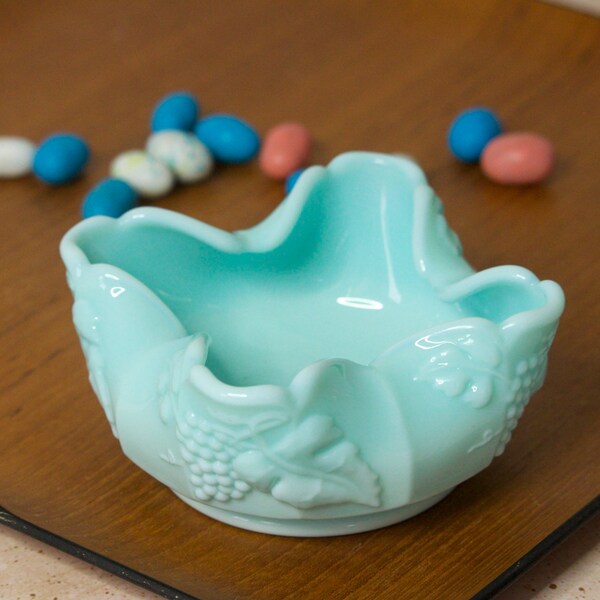Small Aqua Milk Glass Dish