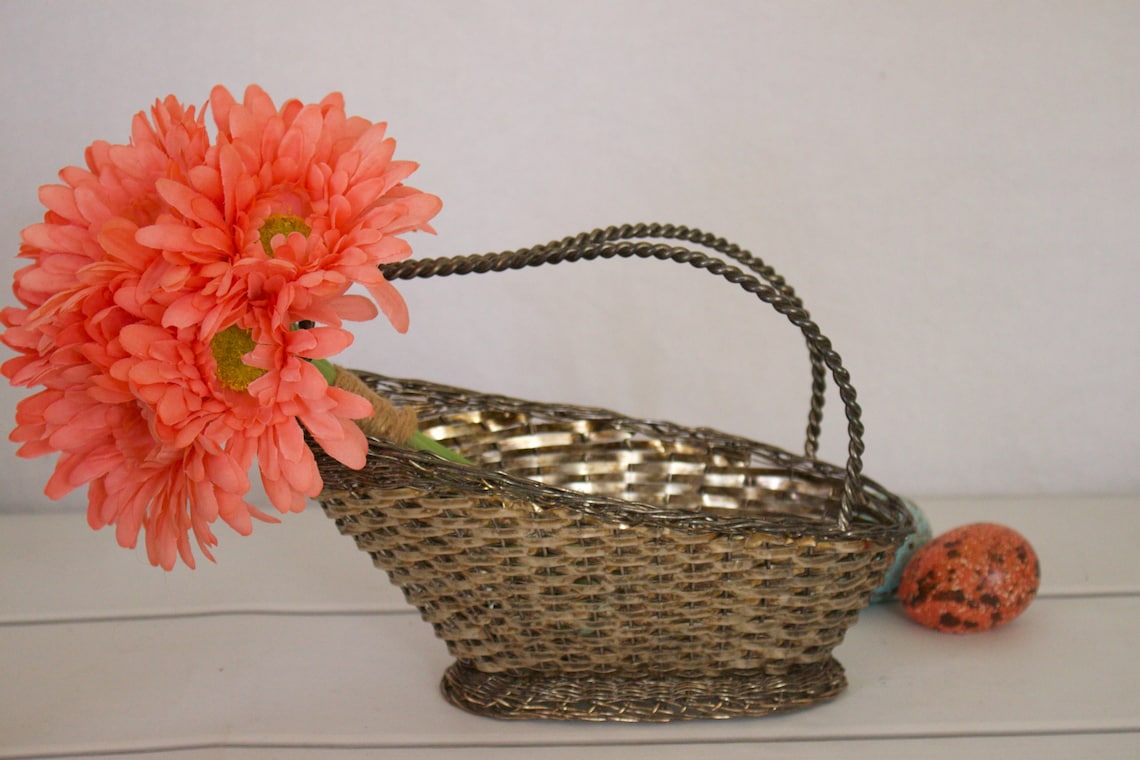 Woven Metal Flower Basket Easter Basket Etsy