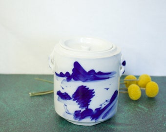 Small Ceramic Chinese Tea Jar- Blue and White