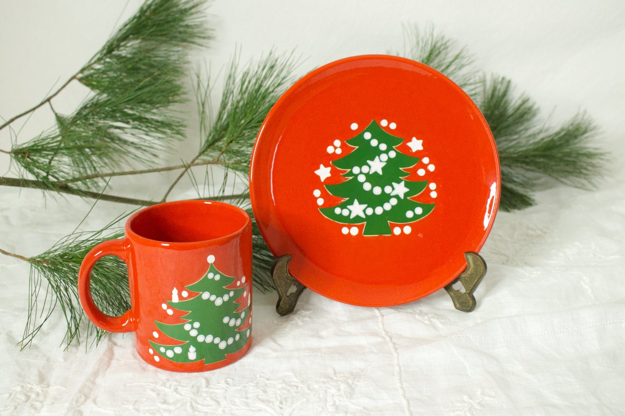 Waechtersbach Christmas Tree Plate-Mug- Servicio navideño- Una