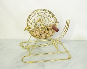 Vintage Bingo Cage- Wooden Handle- Game Room Decor- Man Cave