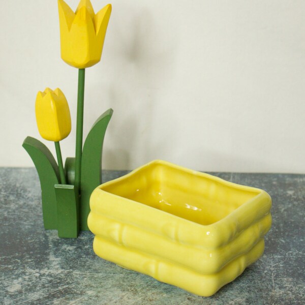 Bright Yellow Pottery Planter-Bamboo Pattern