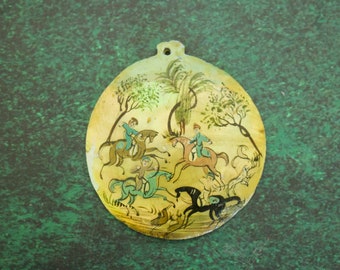 Antique Mother of Pearl Pendent- Horse Scene