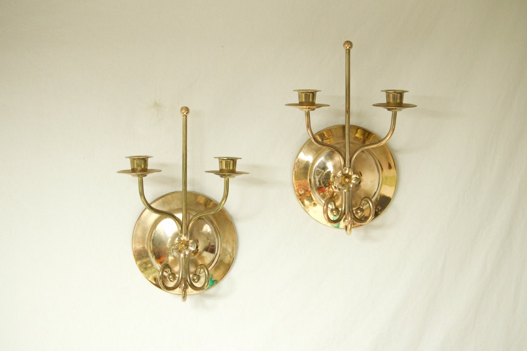 Pair Wall Sconces Candleholders Hollywood Regency Goldtone Metal main image 0