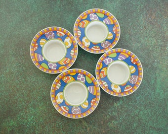 Hueveras de cerámica vintage de Thomas Germany: decoración colorida de Pascua (juego de 4)