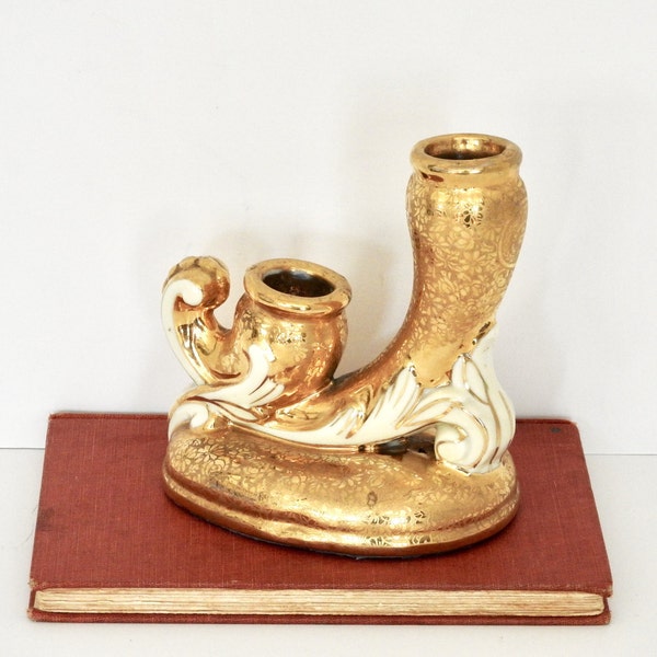 Wheeling Pottery Gold Candle Stick Holder- Hollywood Regency Style