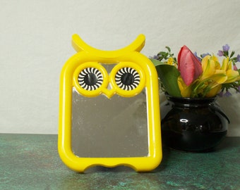 Yellow Plastic Pop Art Style Owl Mirror- Made in Japan