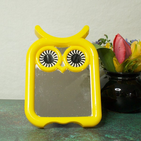 Yellow Plastic Pop Art Style Owl Mirror- Made in Japan