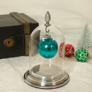 Reed and Barton Mini Glass Cloche- Glass Dome- Silver Base- Pineapple Finial