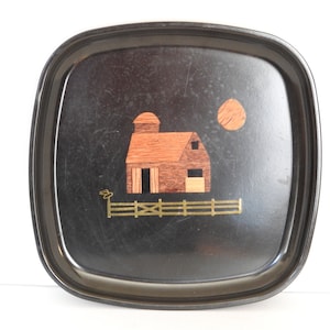 Small Couroc Farm Scene Tray- Barn