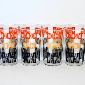 Mid Century Blatt Muster Trinkgläser - Orange, Gold und Schwarze Becher
