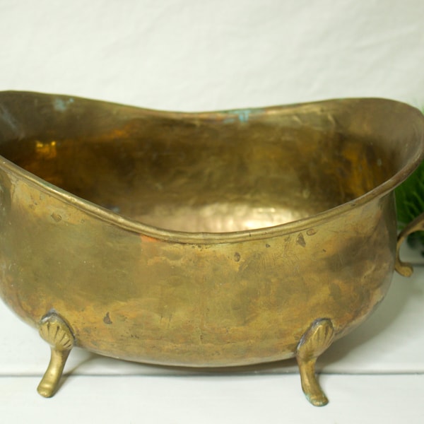 Brass Footed Tub Planter- Garden Decor- Vintage Antique Style Brass Footed Bath Tub Decor