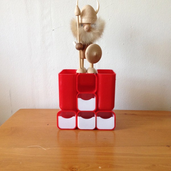 Mod Red Plastic Desk Accessory// Holder// Mod Organizer