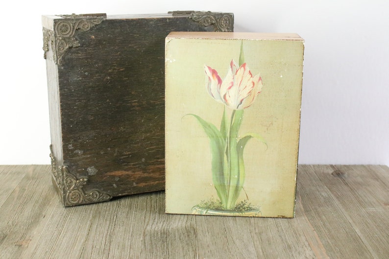 Handpainted Sezzantini Firenze Wooden Box Made in Italy Tulip Decor