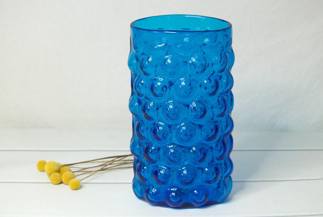 Large Blue Blenko Glass Bubble Wrap Vase Etsy