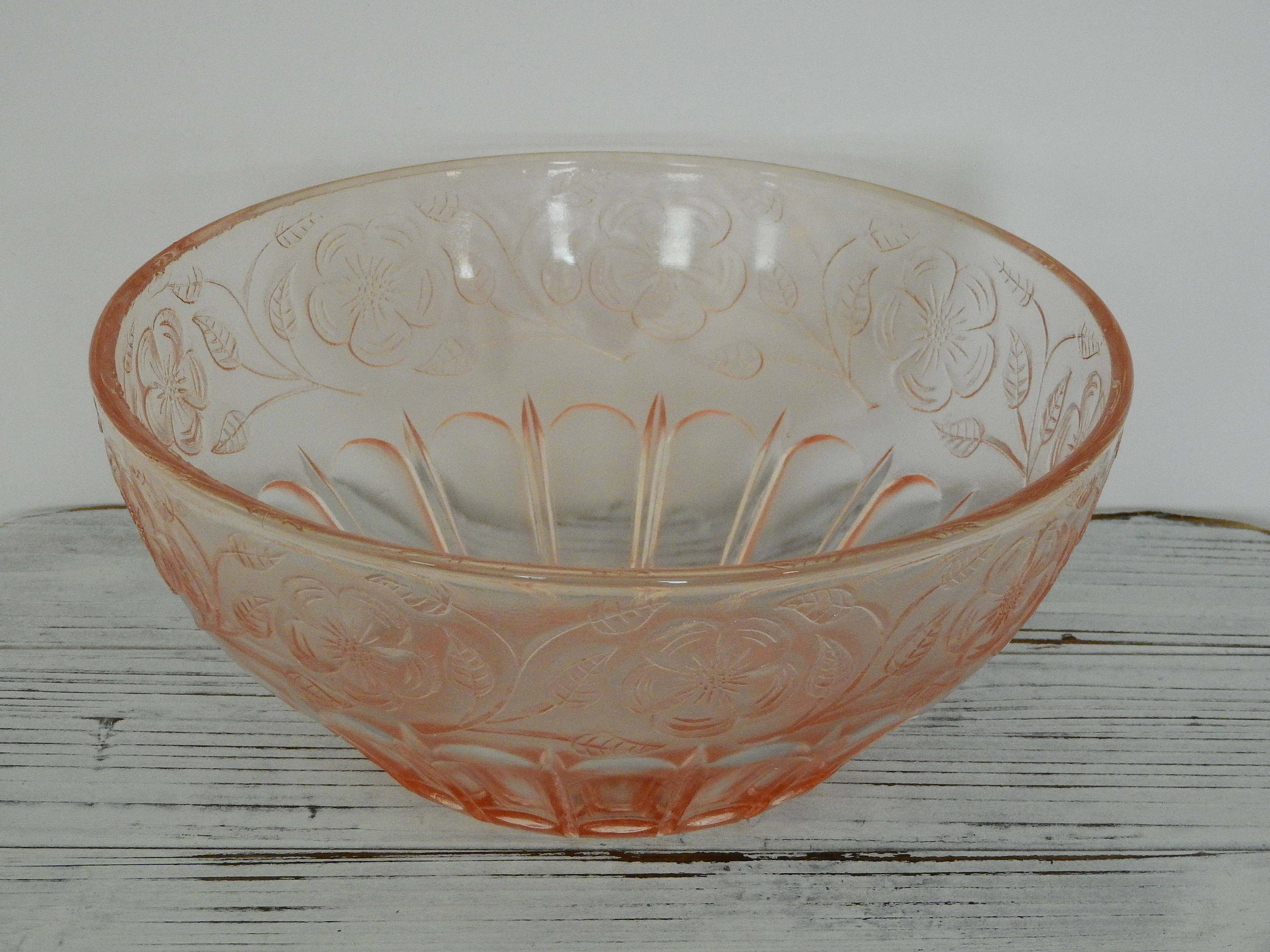 Pink Depression Glass Flower Decorated Bowl Etsy