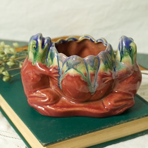 Drip Glaze Lotus and Frogs Vase- Made in Japan