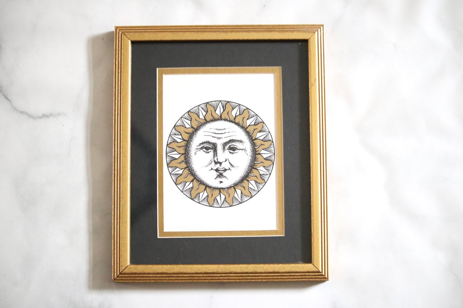 Piero Fornasetti Framed Sun Art Print Gold and Black Sun Face -   Australia