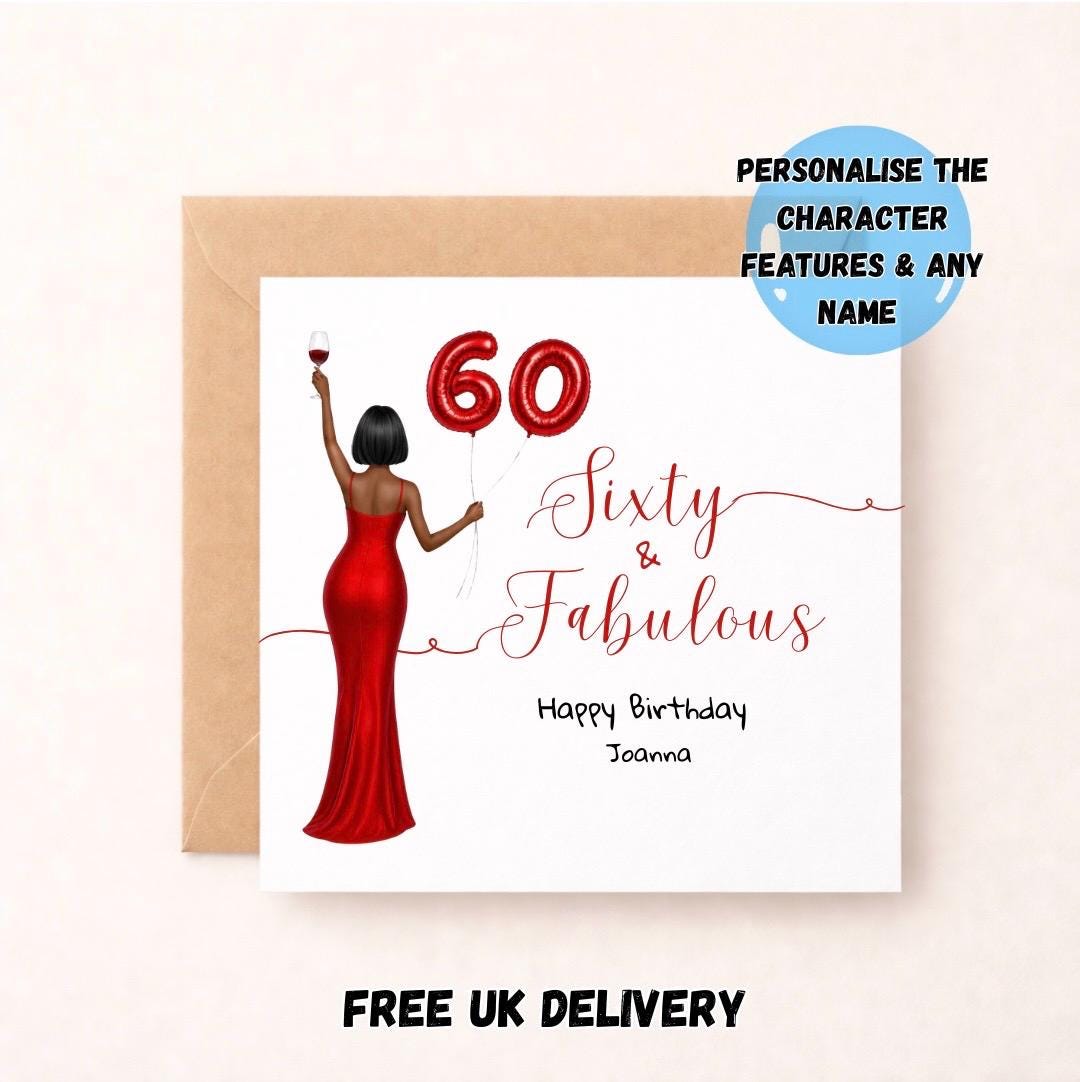 Personalised 60th Birthday Card for Her Custom Name Age 60 Card, Sixty ...