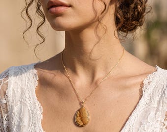 Collar con colgante en forma de lágrima chapado en oro de 18 quilates, colgante con diseño marrón, collar minimalista de oro, joyería para uso diario.