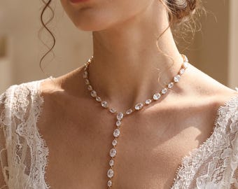 18K Gold Filled CZ Necklace,Crystal Drop Necklace,Clear Stone Necklace,Geometric Gold Necklace,Statement Necklace,Gift for Her