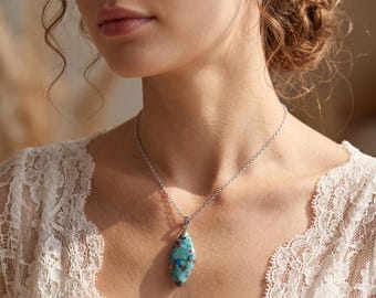 Silver Multicolor Stone Pendant Necklace,Teardrop Necklace,Turquoise Blue Pendant,Colorful Stone Jewelry,Silver Chain Necklace,Gift for Her