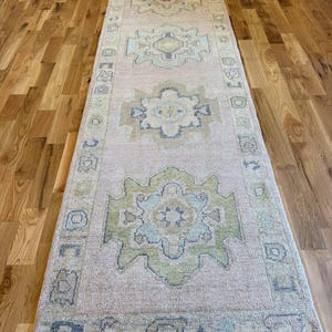 10x13 Hand Knotted Oushak Runner Rug, Vintage Wool Hallway Turkish Style Runner Carpet, 7x10 9x12 Floral Handmade Entryway Custom Size Rug