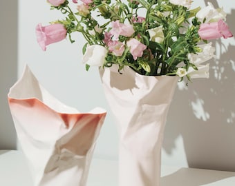 Handmade Ceramic Vase | Modern Crumpled Art Sculpture | Unique Artisan Home Decor Gift