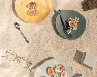 Handmade Ceramic Pebble Tray Set of 3 | Stone Plate Decorative Dish | Organic Shape Home Decor | Tao & Tale