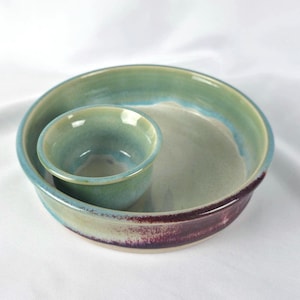 Alex Duff Combs Studio Pottery Chip Dip Bowl | Blue Green Glaze Stoneware Serving Dish