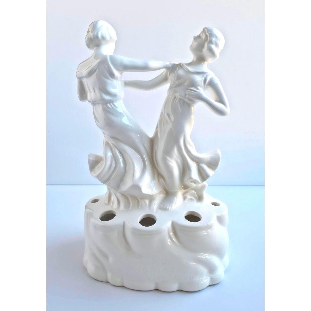 1986 SP Dunham Art Deco Revival Figural Flower Frog, Lady Dancers ...