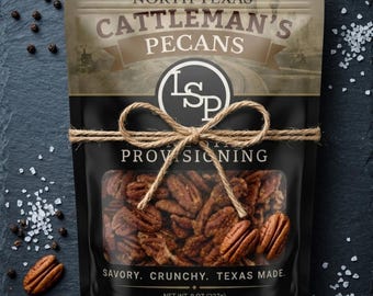 Smoked Black Pepper Pecans Texas Gift | Small Batch Roasted Savory Pecan Snack | North Texas Cattleman's 8oz