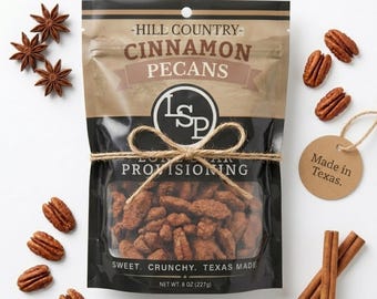 Cinnamon Candied Pecans Texas Gift | Small Batch Roasted Pecan Snack | Southern Food Gift 8oz