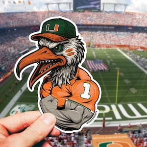 Fierce Miami Hurricane Sticker – Premium Vinyl U of M Mascot Art | College Football Decal