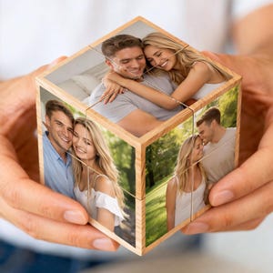 Personalisierte faltbare Fotowürfel, benutzerdefinierte hölzerne Erinnerungsbox, Jubiläums-Paargeschenk