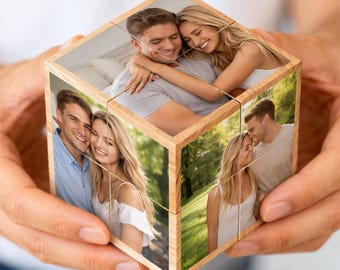 Cubo de fotos plegable personalizado, caja de recuerdos de madera personalizada, regalo de aniversario para parejas