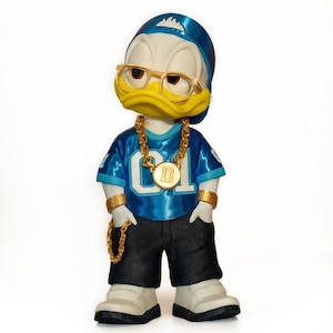 Donald Duck Sammelfigur mit Glitzer – 3D-gedruckte Ente im Rapper-Stil mit Goldkette und Brille