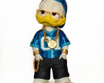 Bling Donald Duck Collectible Figure - 3D Printed Rapper Style Duck with Gold Chain & Glasses