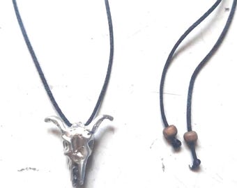 Goat skull necklace with black string, adjustable length
