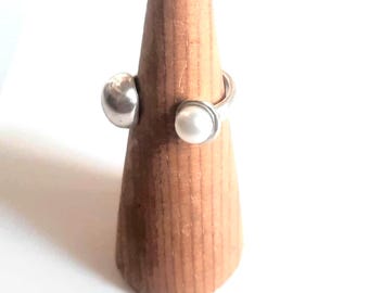 Adjustable Open Ring with Cultured Pearl, Gold-Plated Brass