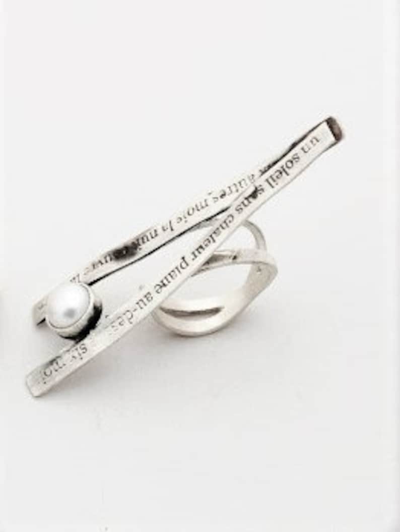 Adjustable Statement Ring With French Poetry Engraved, in Silver With