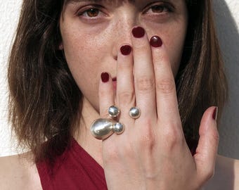 Adjustable Ball Sterling Silver Open Ring