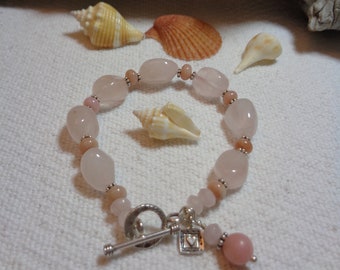 Rose Quartz & Peruvian Pink Opal with Sterling Silver Heart Charm