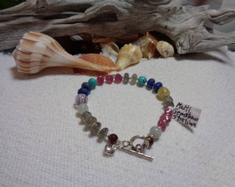 Multi Gemstone & Sterling Silver Bracelet with Puffed Heart Charm