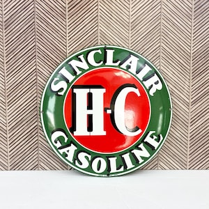 Sinclair H-C Gasoline Dome Porcelain Enamel Sign Gas Oil Advertising Garage Wall Decor Round Service Station Sign 12"