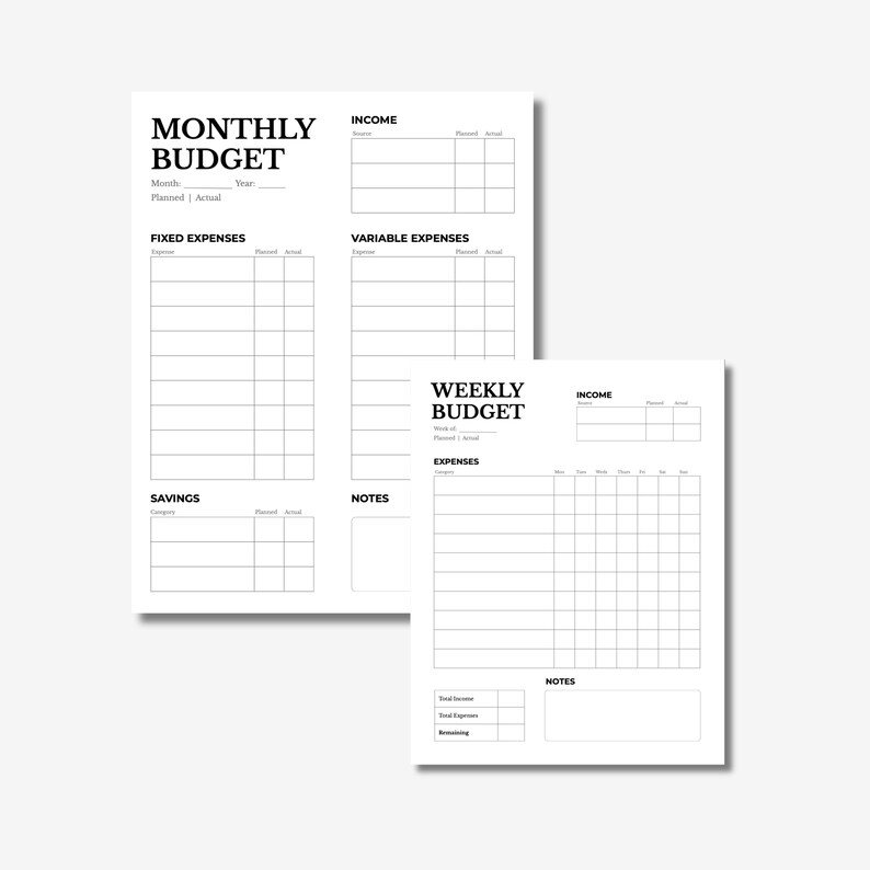 Weekly & Monthly Budget Planner PDF Bundle | Printable Budget Templates ...
