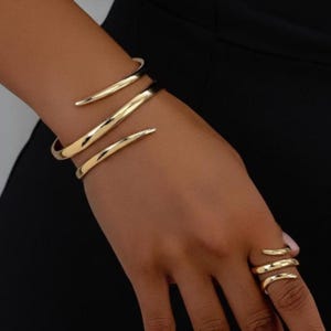 Sculptural Coil Jewelry Set, Modern Wrap Ring and Upper Arm Cuff