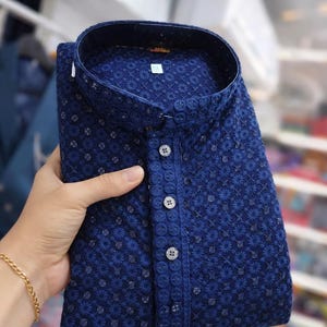 Conjunto de pijama Chikankari Kurta para hombre: ropa de boda india de algodón bordado, kurta étnica para Eid, bodas y Diwali. Regalo para el esposo.