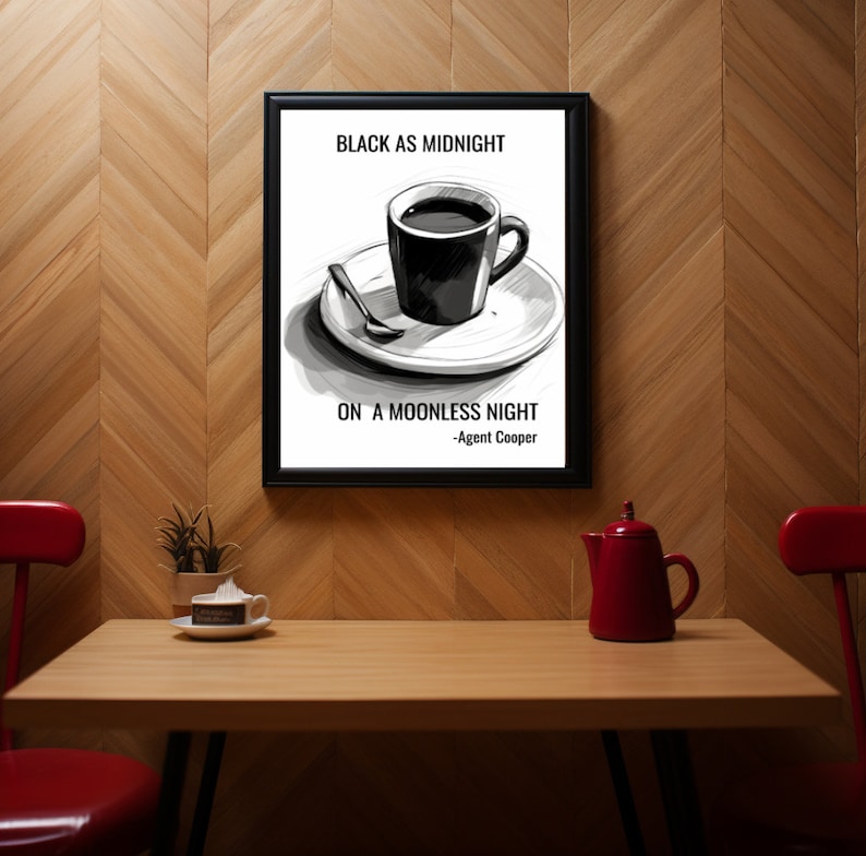 Noir comme minuit lors dune nuit sans lune citation de lagent Cooper de Twin Peaks de David Lynch, prête à encadrer limpression dart, livraison gratuite image 1
